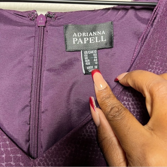 Adrianna Papell Women Dress 10 Purple Snakeskin Embossed Sliming Ruched Cocktail - Picture 8 of 14